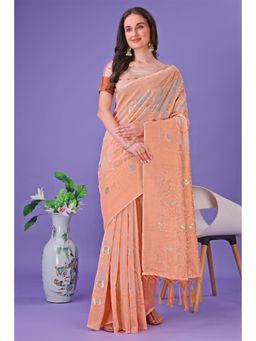 Mysilklove - Female Peach Floral Saree with Unstitched Blouse