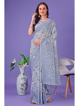 Mysilklove - Female Blue Floral Saree with Unstitched Blouse