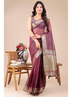 Mysilklove - Female Purple Woven Saree with Unstitched Blouse