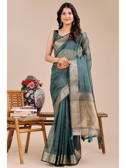 Mysilklove - Female Green Woven Saree with Unstitched Blouse