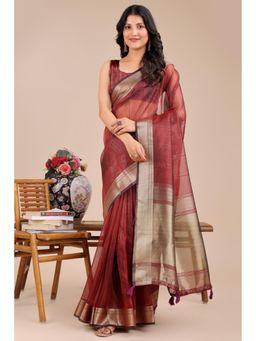 Mysilklove - Female Brown Woven Saree with Unstitched Blouse