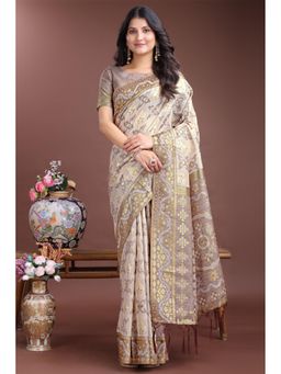 Mysilklove - Female Grey Geometric Saree with Unstitched Blouse