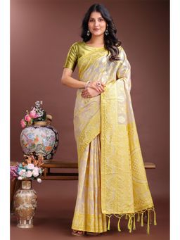 Mysilklove - Female Yellow Geometric Saree with Unstitched Blouse
