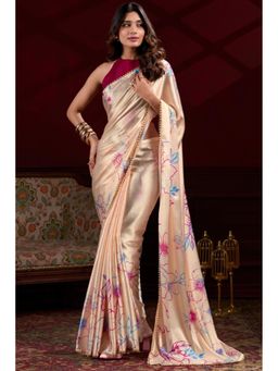 Mysilklove - Female Cream Floral Saree with Unstitched Blouse