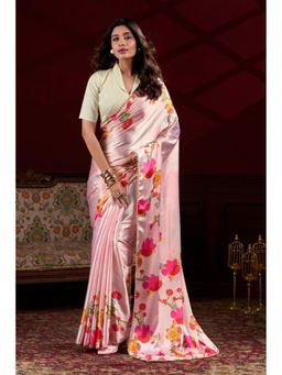 Mysilklove - Female Peach Floral Saree with Unstitched Blouse