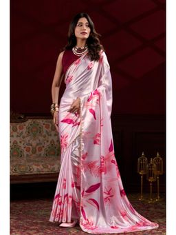 Mysilklove - Female Pink Floral Saree with Unstitched Blouse