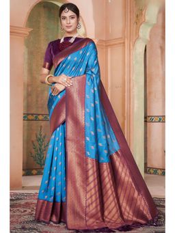SGF11 - Women Blue Woven Saree with Unstitched Blouse