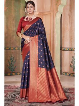 SGF11 - Women Blue Woven Saree with Unstitched Blouse
