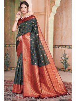 SGF11 - Women Green Woven Saree with Unstitched Blouse