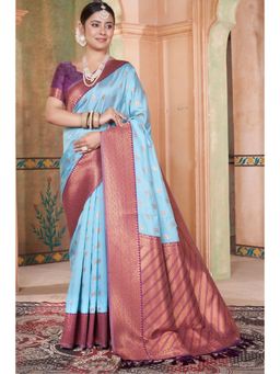 SGF11 - Women Blue Woven Saree with Unstitched Blouse