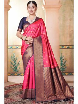 SGF11 - Women Pink Woven Saree with Unstitched Blouse