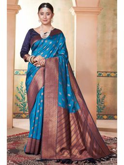 SGF11 - Women Blue Woven Saree with Unstitched Blouse