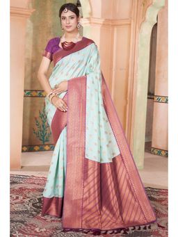 SGF11 - Women Blue Woven Saree with Unstitched Blouse