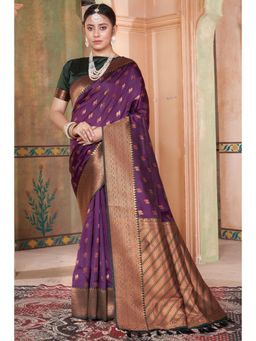 SGF11 - Women Purple Woven Saree with Unstitched Blouse