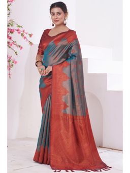 SGF11 - Women Blue Woven Saree with Unstitched Blouse