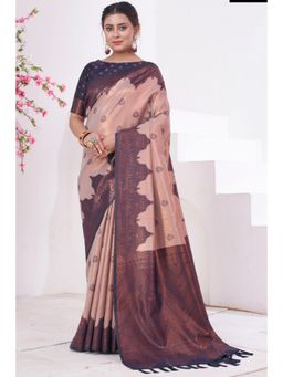 SGF11 - Women Cream Woven Saree with Unstitched Blouse