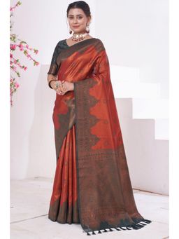 SGF11 - Women Orange Woven Saree with Unstitched Blouse