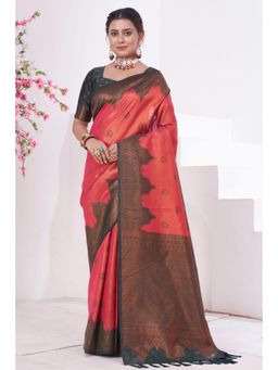 SGF11 - Women Peach Woven Saree with Unstitched Blouse
