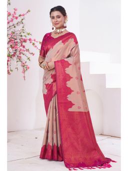 SGF11 - Women Pink Woven Saree with Unstitched Blouse