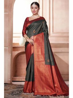 SGF11 - Women Black Woven Saree with Unstitched Blouse