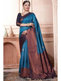 SGF11 - Women Blue Woven Saree with Unstitched Blouse