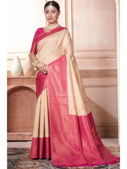 SGF11 - Women Cream Woven Saree with Unstitched Blouse