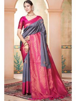 SGF11 - Women Grey Woven Saree with Unstitched Blouse