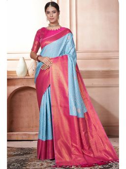 SGF11 - Women Blue Woven Saree with Unstitched Blouse