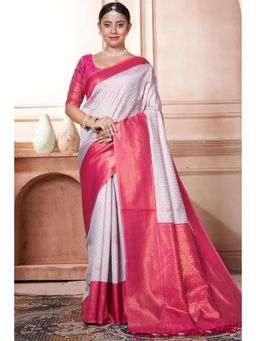 SGF11 - Women Off White Woven Saree with Unstitched Blouse