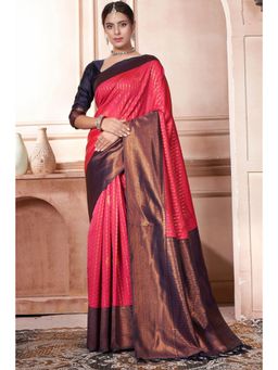 SGF11 - Women Pink Woven Saree with Unstitched Blouse