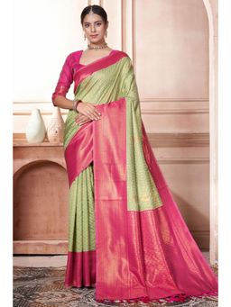 SGF11 - Women Green Woven Saree with Unstitched Blouse
