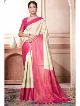SGF11 - Women White Woven Saree with Unstitched Blouse