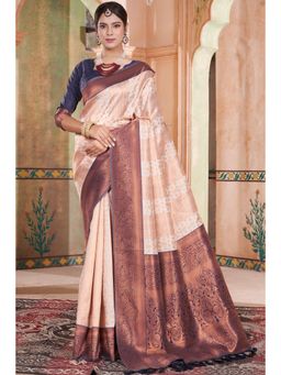 SGF11 - Women Cream Woven Saree with Unstitched Blouse