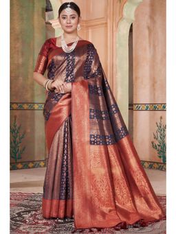 SGF11 - Women Blue Woven Saree with Unstitched Blouse