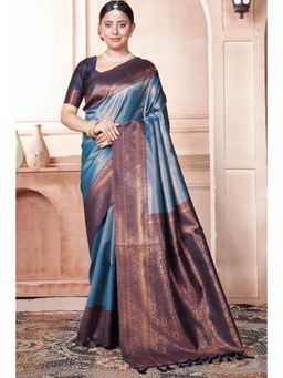 SGF11 - Women Blue Woven Saree with Unstitched Blouse