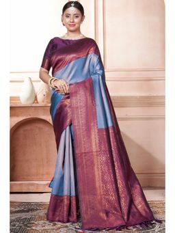 SGF11 - Women Blue Woven Saree with Unstitched Blouse
