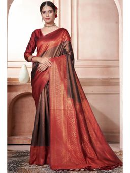 SGF11 - Women Brown Woven Saree with Unstitched Blouse