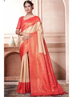 SGF11 - Women Cream Woven Saree with Unstitched Blouse