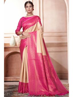 SGF11 - Women Cream Woven Saree with Unstitched Blouse