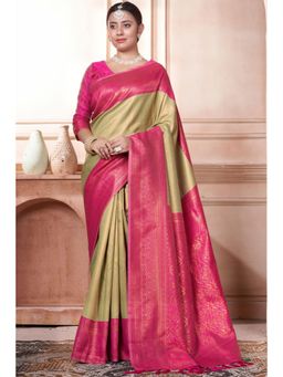 SGF11 - Women Green Woven Saree with Unstitched Blouse