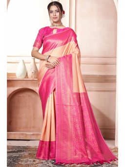 SGF11 - Women Peach Woven Saree with Unstitched Blouse