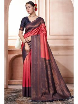 SGF11 - Women Red Woven Saree with Unstitched Blouse