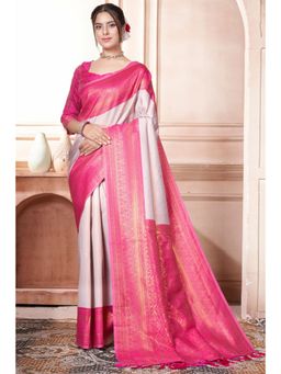 SGF11 - Women White Woven Saree with Unstitched Blouse