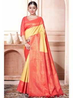 SGF11 - Women Yellow Woven Saree with Unstitched Blouse
