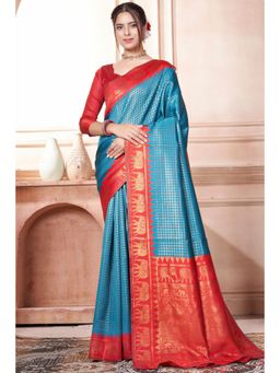 SGF11 - Women Red Woven Saree with Unstitched Blouse