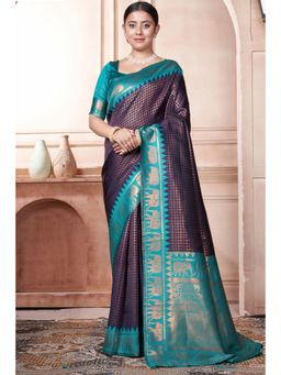 SGF11 - Women Blue Woven Saree with Unstitched Blouse