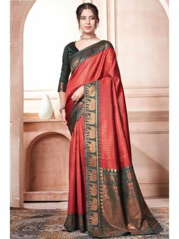 SGF11 - Women Green Woven Saree with Unstitched Blouse