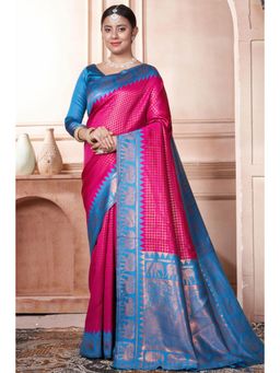 SGF11 - Women Blue Woven Saree with Unstitched Blouse