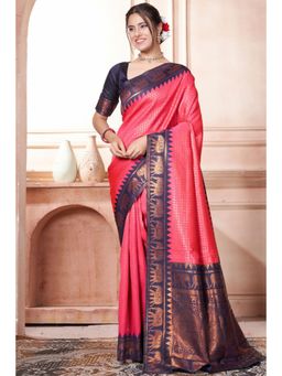 SGF11 - Women Blue Woven Saree with Unstitched Blouse