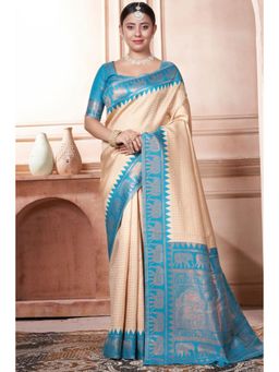 SGF11 - Women Blue Woven Saree with Unstitched Blouse